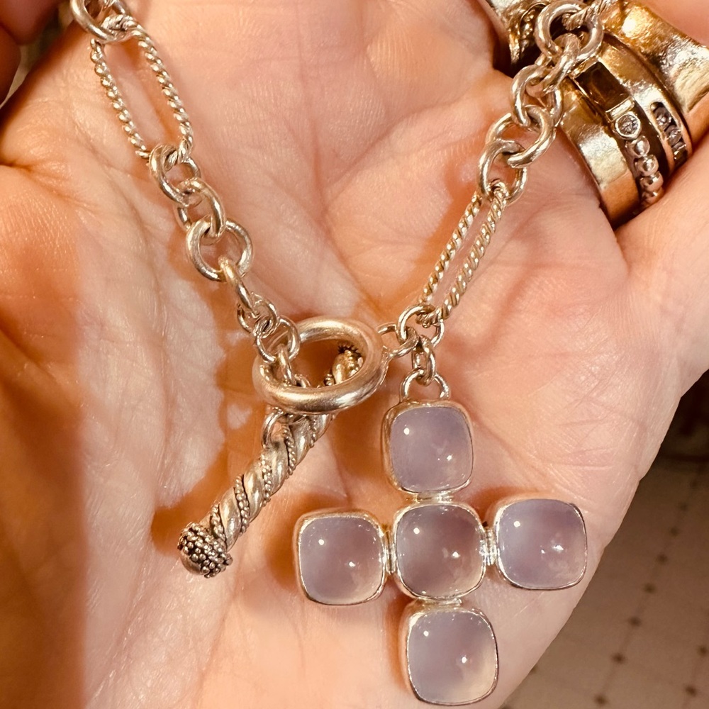 Vintage Lori Bonn Chalcedony cross bracelet. sterling Silver quartz 7 1/2 “ long - Picture 7 of 7